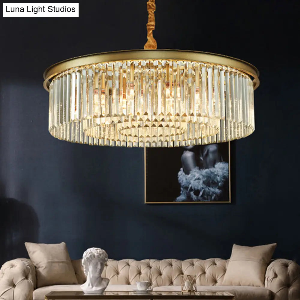 Contemporary Brass Flush Mount Chandelier - 6/12 Lights 19.5/25.5 Dia With Round Crystal Shade