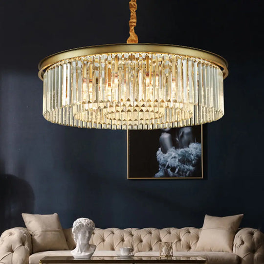 Contemporary Brass Chandelier - 6/12 Lights 19.5’’/25.5’’ Dia Flush Mount With Crystal