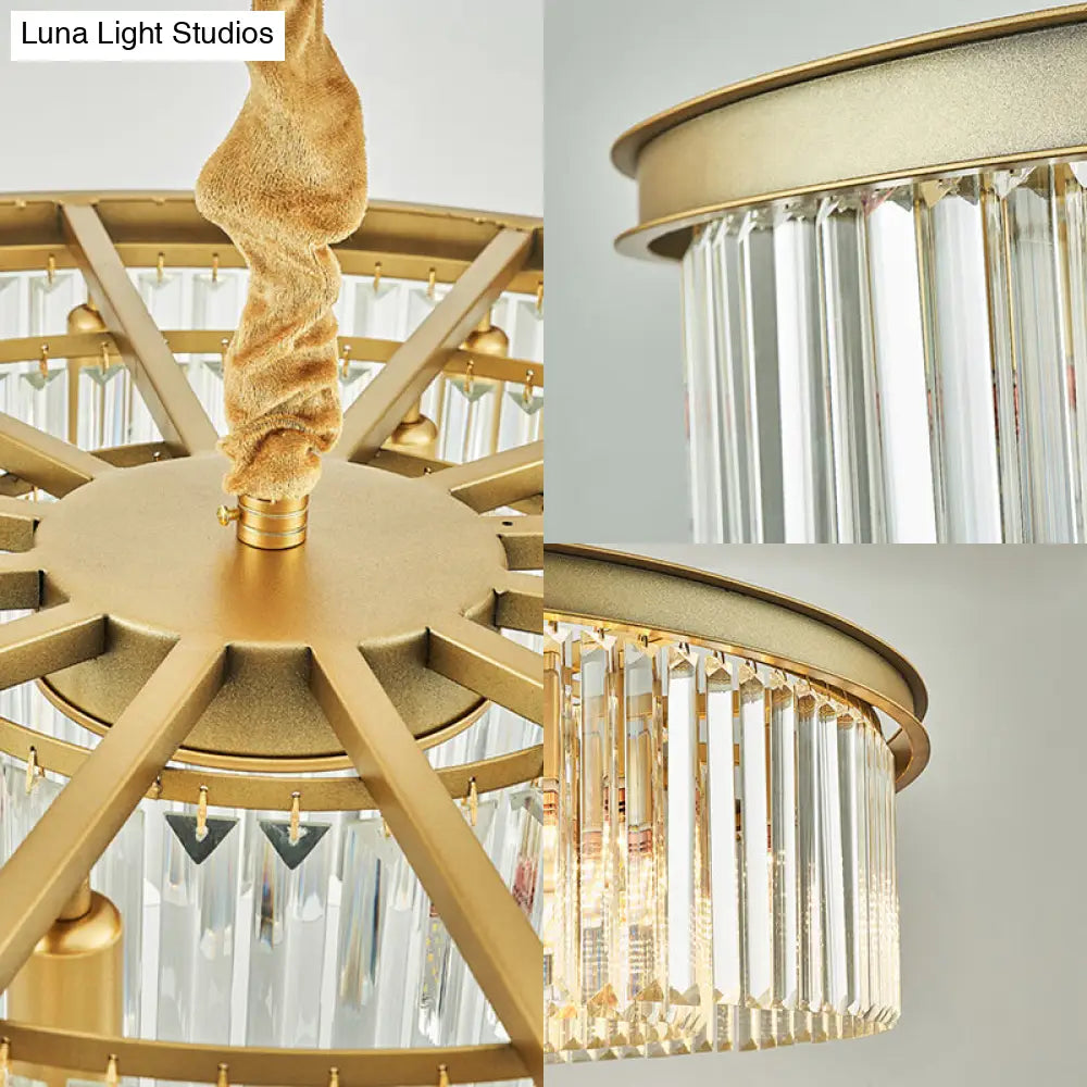 Contemporary Brass Flush Mount Chandelier - 6/12 Lights 19.5/25.5 Dia With Round Crystal Shade