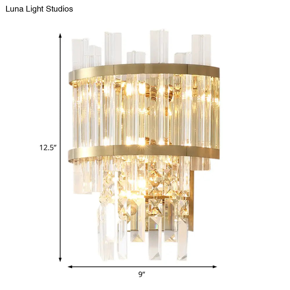 Contemporary Brass/Chrome Tiered Sconce Light - 3-Light Crystal Wall Mounted Lighting For Dining