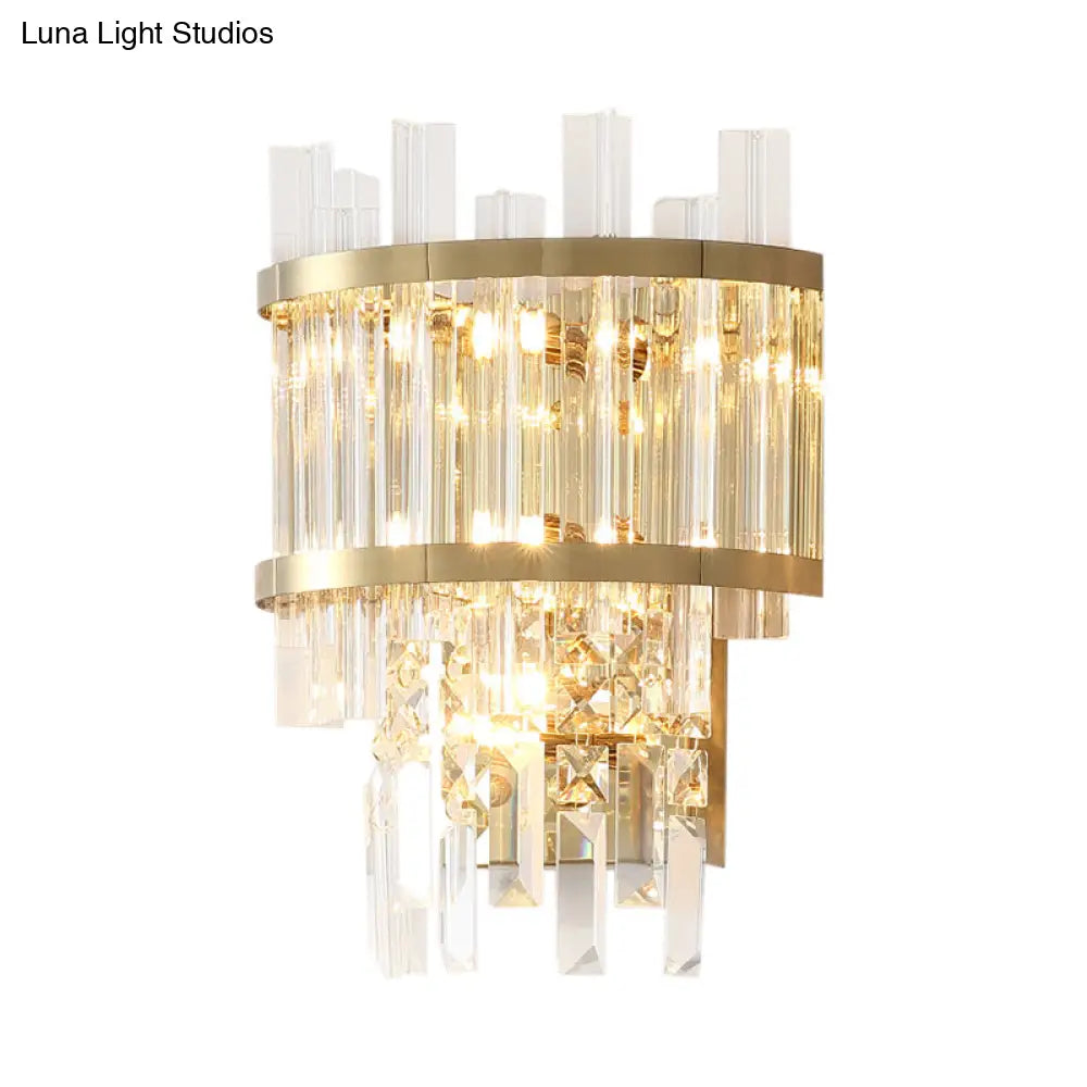 Contemporary Brass/Chrome Tiered Sconce Light - 3-Light Crystal Wall Mounted Lighting For Dining