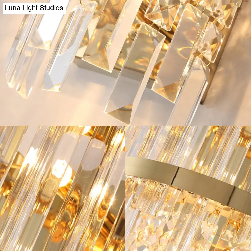 Contemporary Brass/Chrome Tiered Sconce Light - 3-Light Crystal Wall Mounted Lighting For Dining