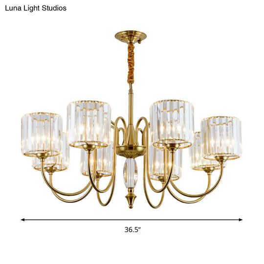 Contemporary Crystal Cylinder Ceiling Chandelier With Brass Pendant - 3/5/6 Heads