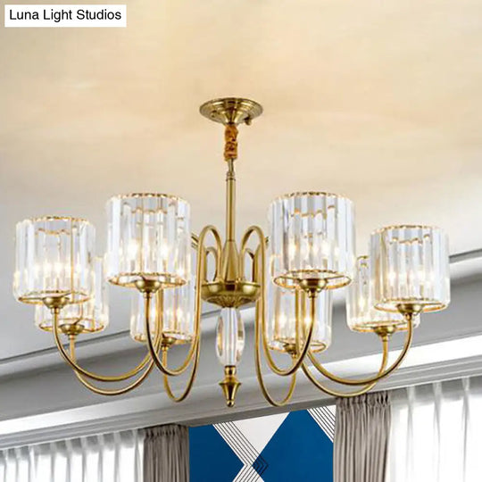 Contemporary Crystal Cylinder Ceiling Chandelier With Brass Pendant - 3/5/6 Heads