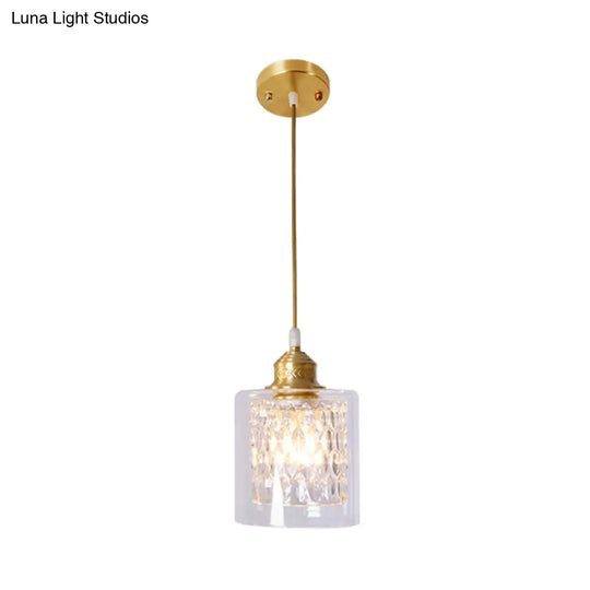 Contemporary Brass Cylinder Pendant Light With Double Clear Glass Shade