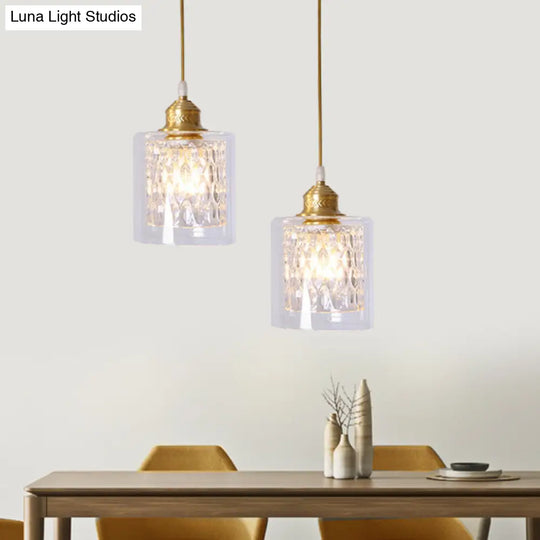 Contemporary 1-Light Brass Pendant With Dual Clear Glass Shades