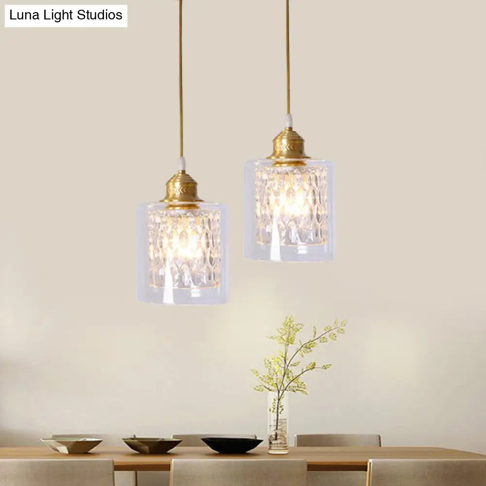 Contemporary 1-Light Brass Pendant With Dual Clear Glass Shades