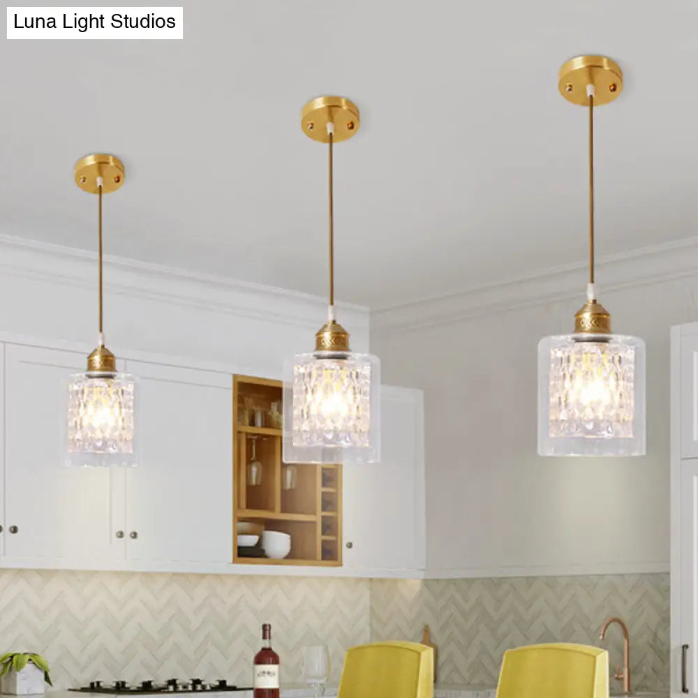 Contemporary 1-Light Brass Pendant With Dual Clear Glass Shades