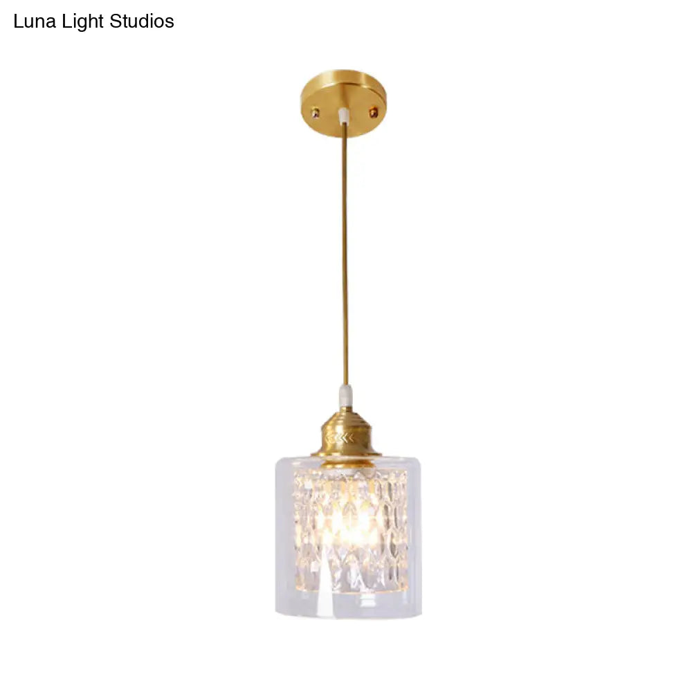 Contemporary 1-Light Brass Pendant With Dual Clear Glass Shades