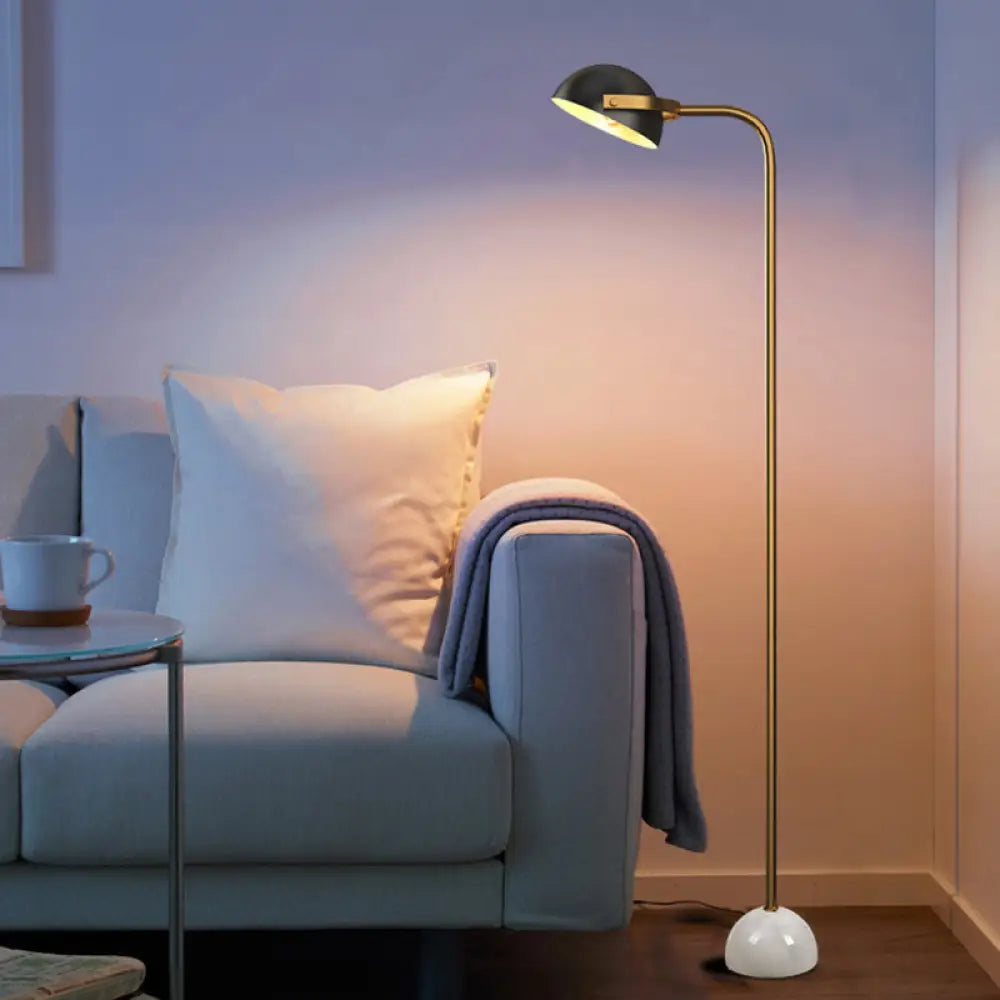 Contemporary Brass Dome Floor Lamp - Adjustable Metallic Reading Light