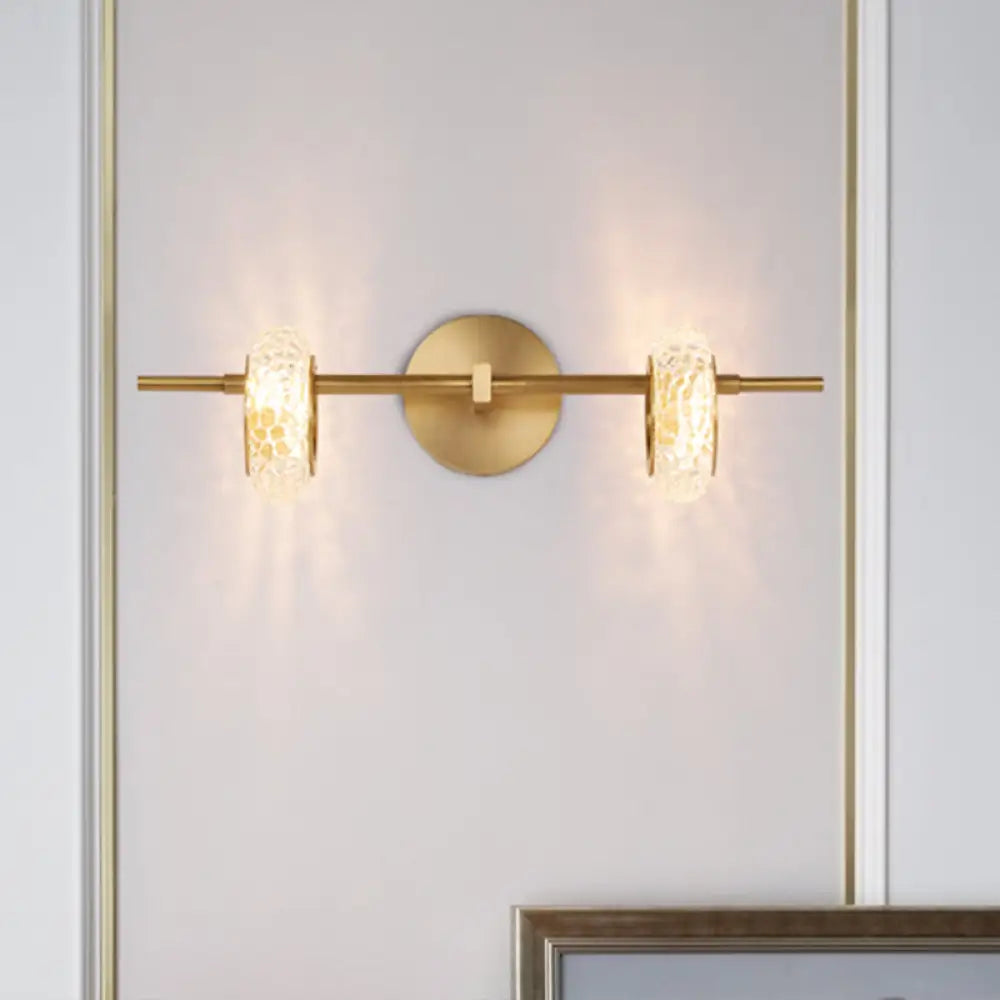 Contemporary Brass Double Oval Wall Light With Led Mount - Crystal Design