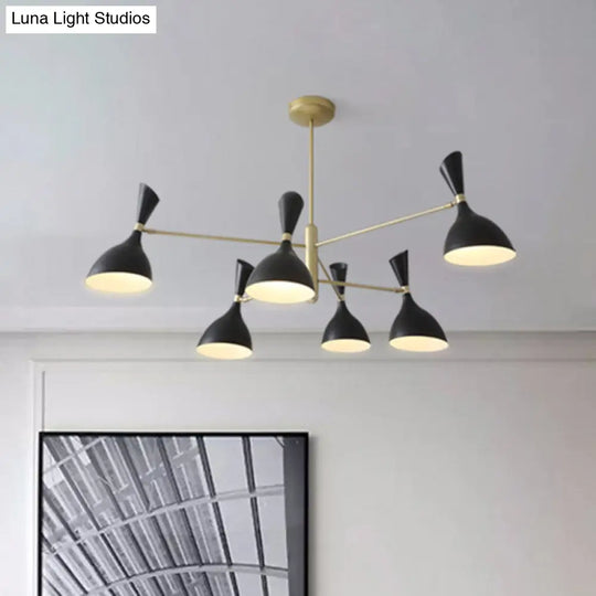 Contemporary Brass Funnel Chandelier With Black/White Shade - Livens Up Your Living Room!