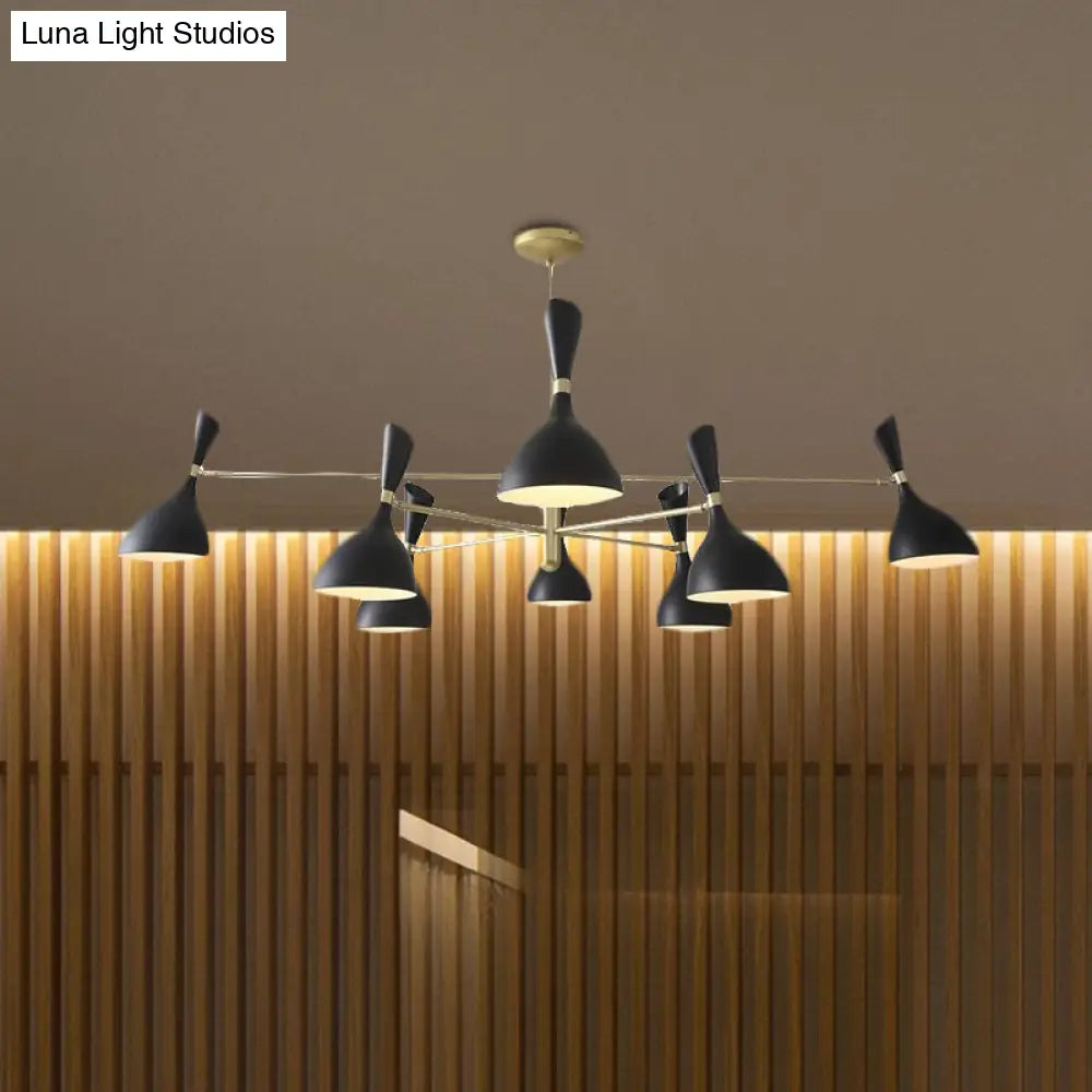 Contemporary Brass Funnel Chandelier With Black/White Shade - Livens Up Your Living Room!