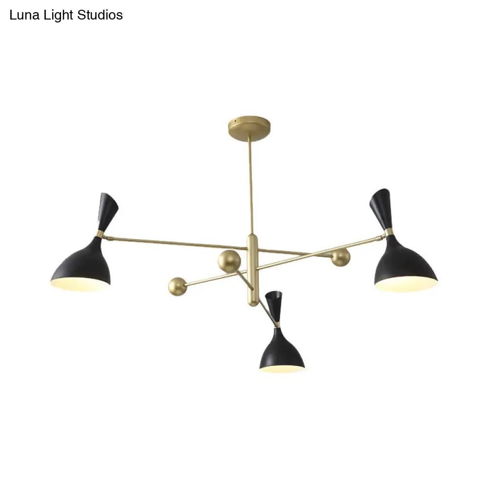 Contemporary Brass Funnel Chandelier With Black/White Shade - Livens Up Your Living Room!