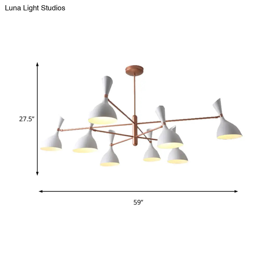 Contemporary Brass Funnel Chandelier With Black/White Shade - Livens Up Your Living Room!