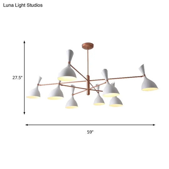 Contemporary Brass Funnel Chandelier With Black/White Shade - Livens Up Your Living Room!