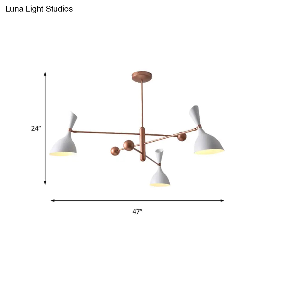 Contemporary Brass Funnel Chandelier With Black/White Shade - Livens Up Your Living Room!