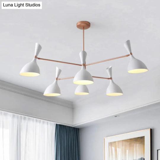 Contemporary Brass Funnel Chandelier With Black/White Shade - Livens Up Your Living Room!