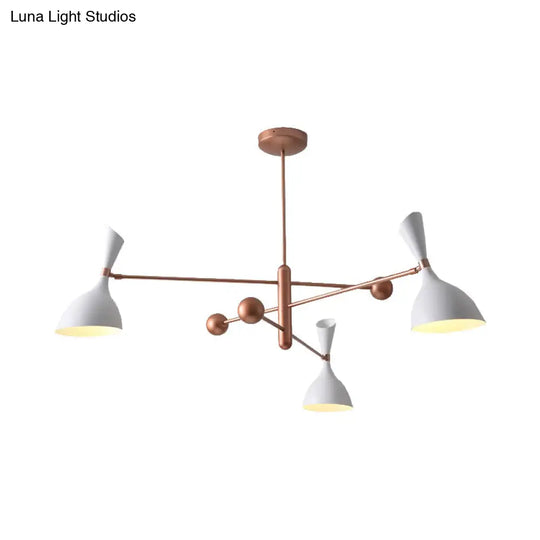 Contemporary Brass Funnel Chandelier With Black/White Shade - Livens Up Your Living Room!