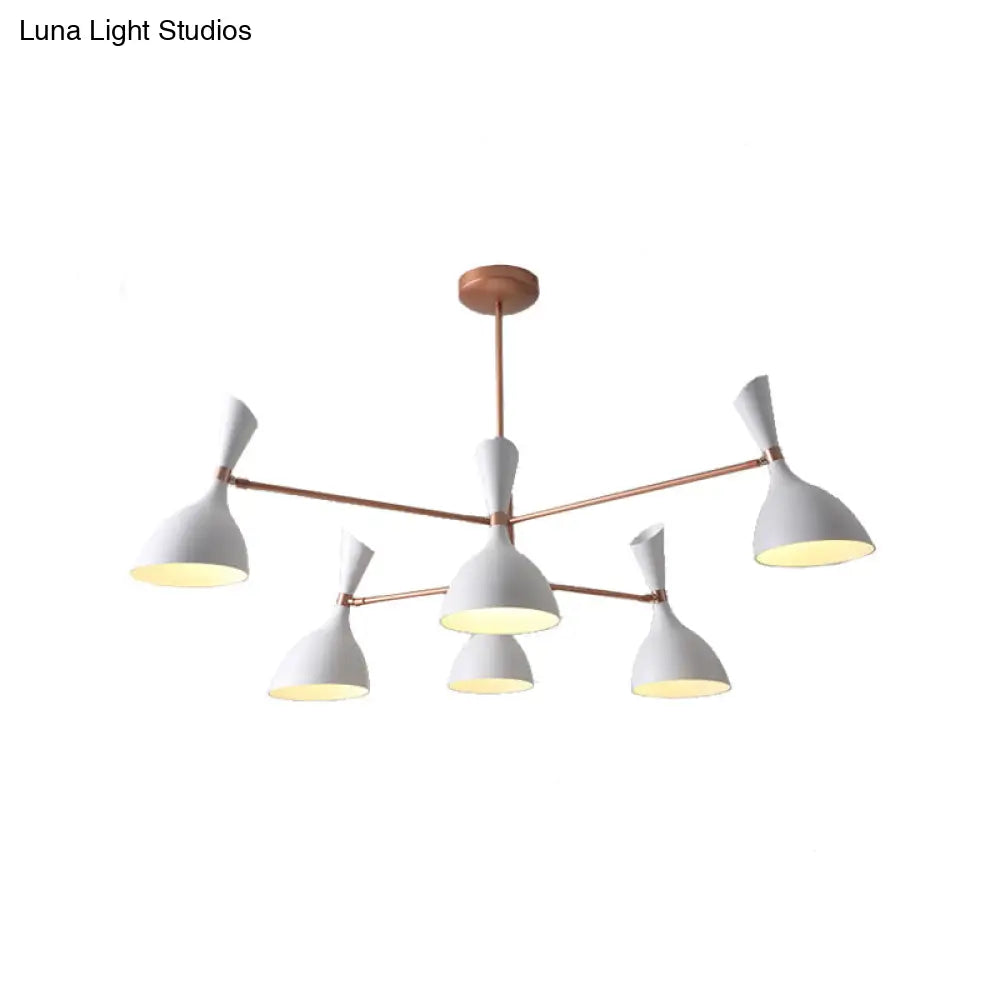 Contemporary Brass Funnel Chandelier With Black/White Shade - Livens Up Your Living Room!