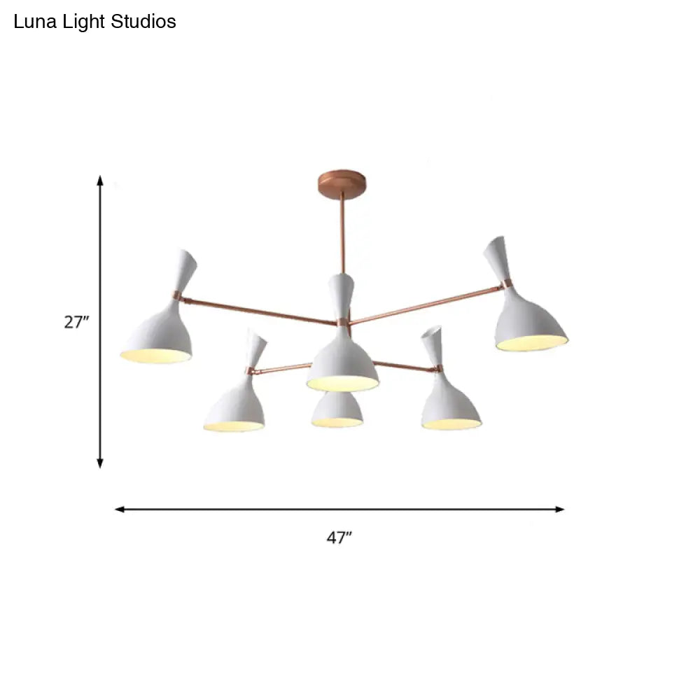 Contemporary Brass Funnel Chandelier With Black/White Shade - Livens Up Your Living Room!