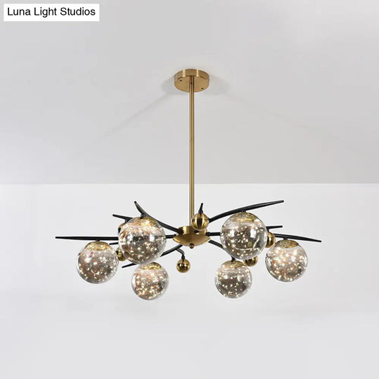 Contemporary Brass Globe Chandelier With Glowworm Design - 4/6 Lights Smoke Gray Glass Radial