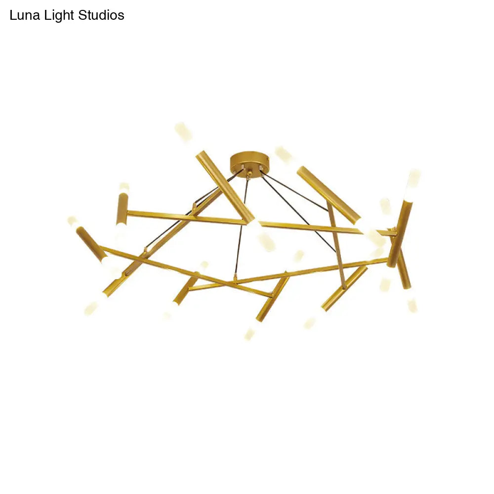 Contemporary Brass Led Cluster Pendant Light With Metallic Slim Tube And 20 Bulbs