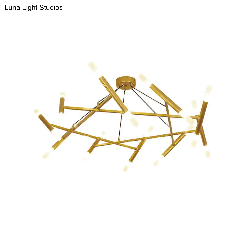 Brass Led Cluster Pendant Light With Contemporary Metallic Slim Tube Design - 20 Bulbs