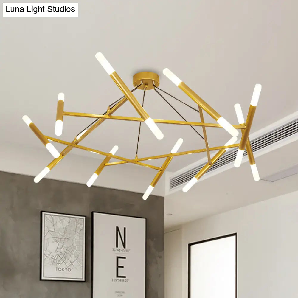 Brass Led Cluster Pendant Light With Contemporary Metallic Slim Tube Design - 20 Bulbs