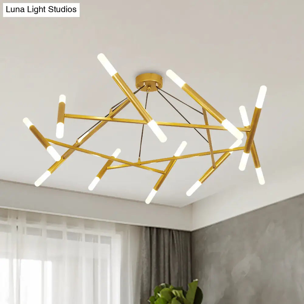 Brass Led Cluster Pendant Light With Contemporary Metallic Slim Tube Design - 20 Bulbs