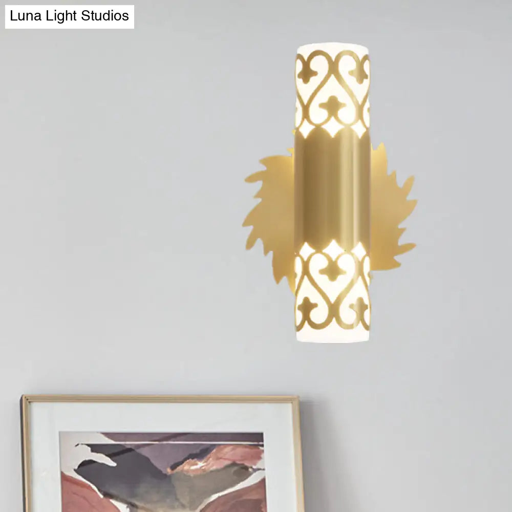 Contemporary Brass Led Cylinder Wall Lamp - Bedside Sconce