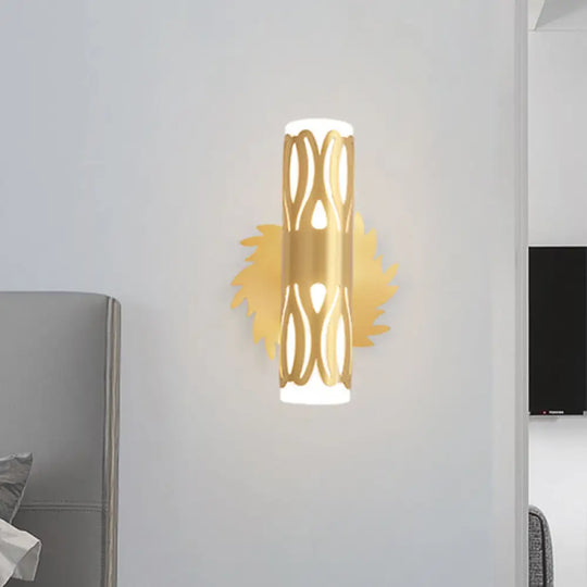 Contemporary Brass Led Cylinder Wall Lamp - Bedside Sconce / A