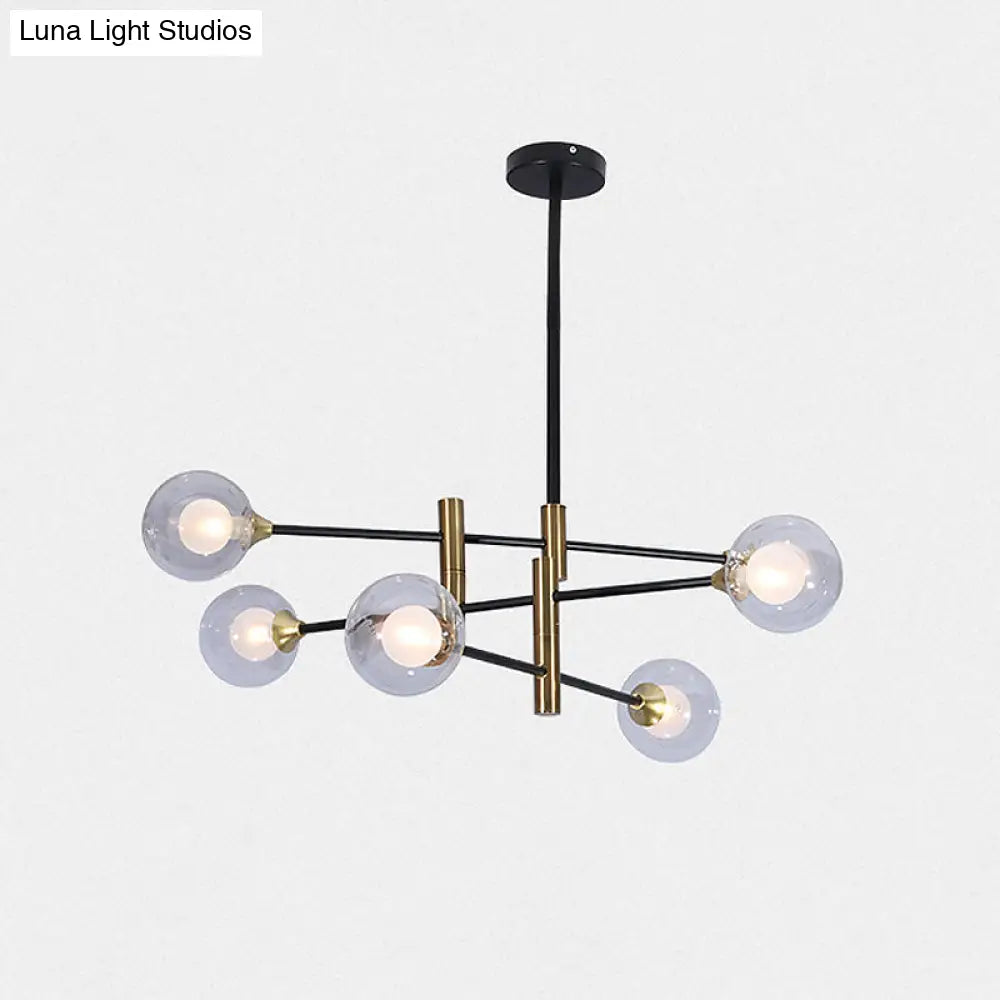 Contemporary Brass Pendant Chandelier With Clear Glass Shades - 6 Heads Bedroom/Home Lighting