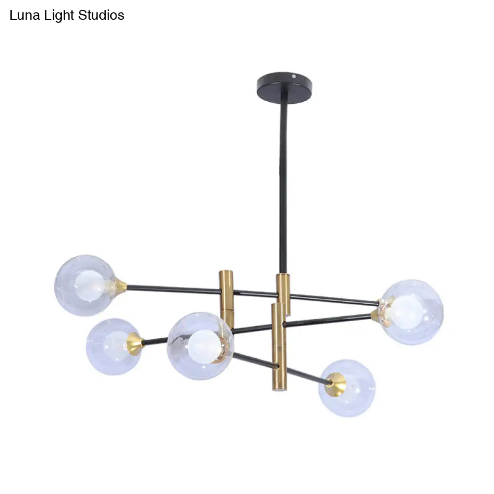 Contemporary Brass Pendant Chandelier With Clear Glass Shades - 6 Heads Bedroom/Home Lighting