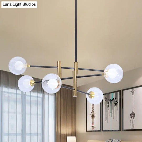 Contemporary Brass Pendant Chandelier With Clear Glass Shades - 6 Heads Bedroom/Home Lighting