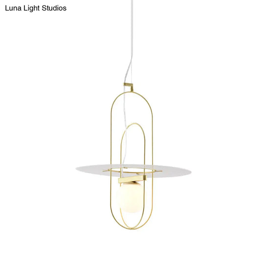 Contemporary Brass Pendant Light Fixture - Oval Frame 1 Head Suspended Metal With Glass Shade