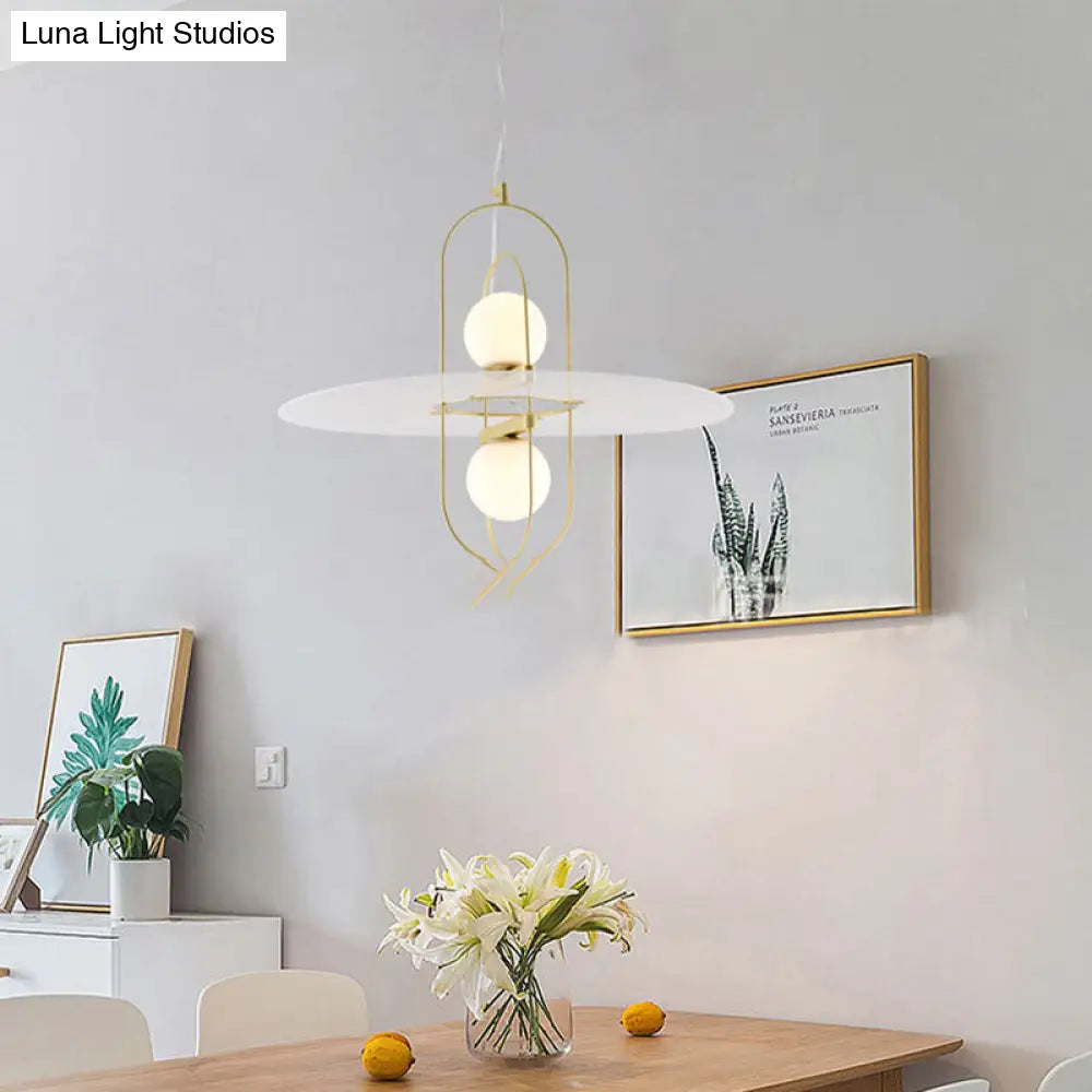 Contemporary Brass Oval Frame Pendant Light With Glass Shade - Metal Suspension Fixture 1 Head