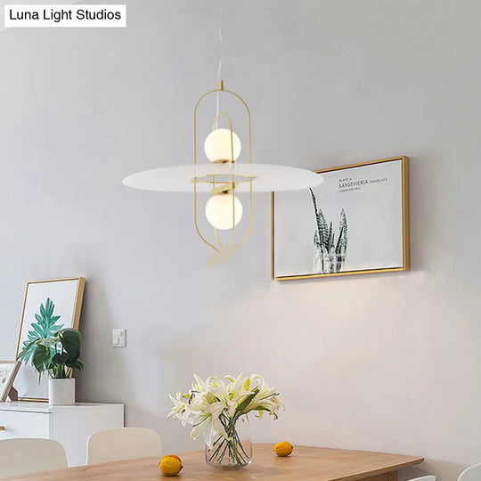 Contemporary Brass Oval Frame Pendant Light With Glass Shade - Metal Suspension Fixture 1 Head