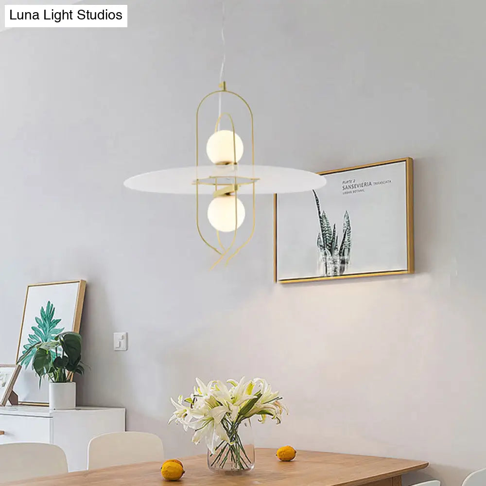 Contemporary Brass Pendant Light Fixture - Oval Frame 1 Head Suspended Metal With Glass Shade