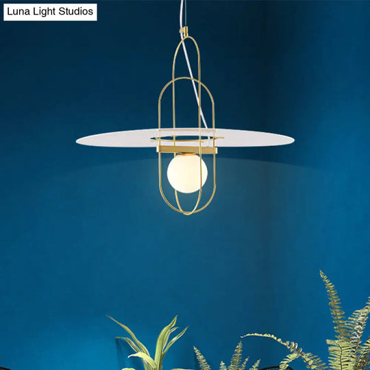 Contemporary Brass Oval Frame Pendant Light With Glass Shade - Metal Suspension Fixture 1 Head