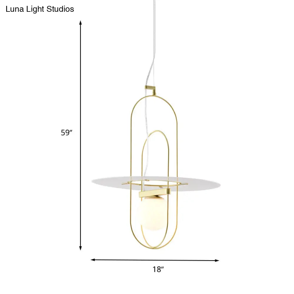 Contemporary Brass Pendant Light Fixture - Oval Frame 1 Head Suspended Metal With Glass Shade