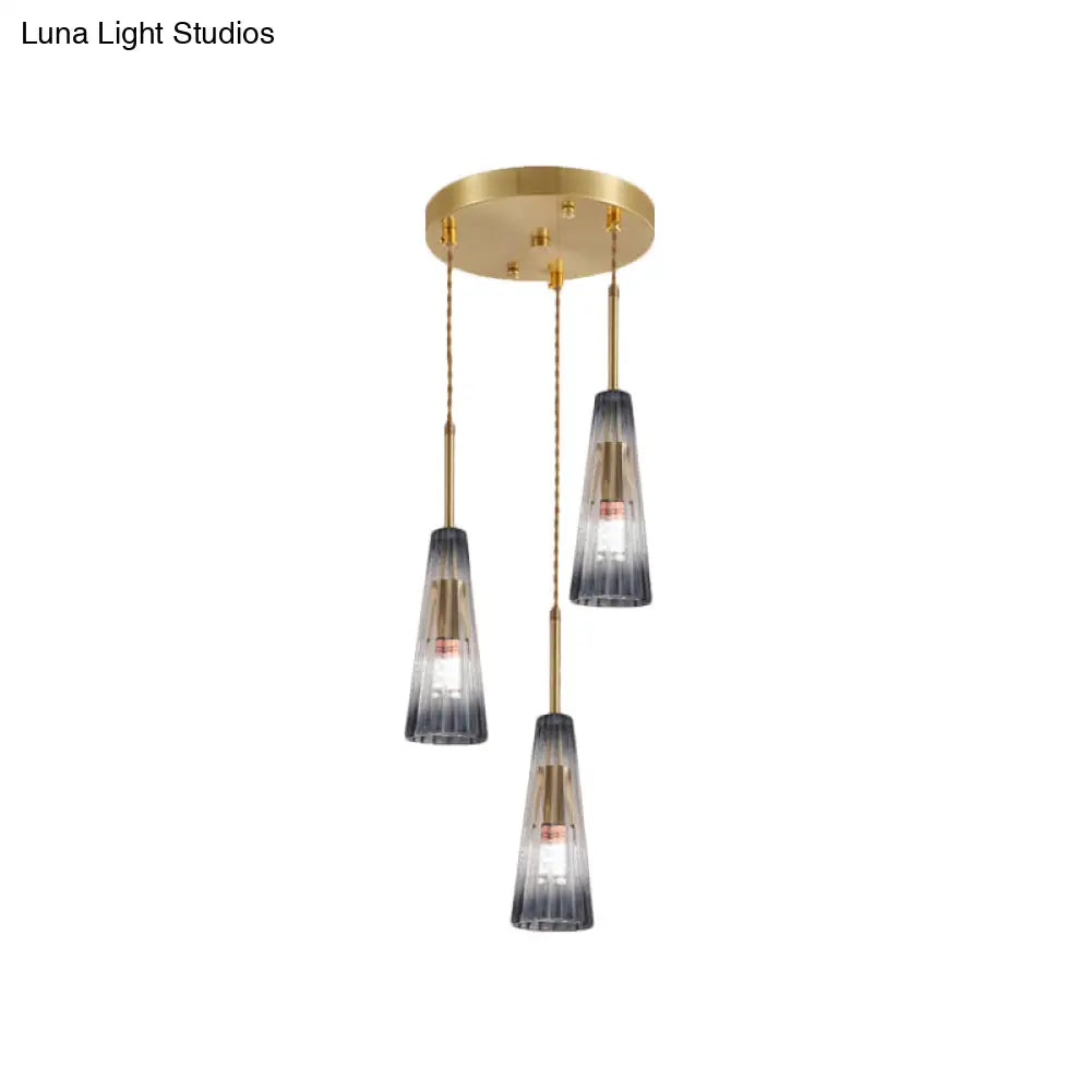 Contemporary Brass Pendant Light With Grey Prismatic Glass Shades - Perfect For Restaurants And