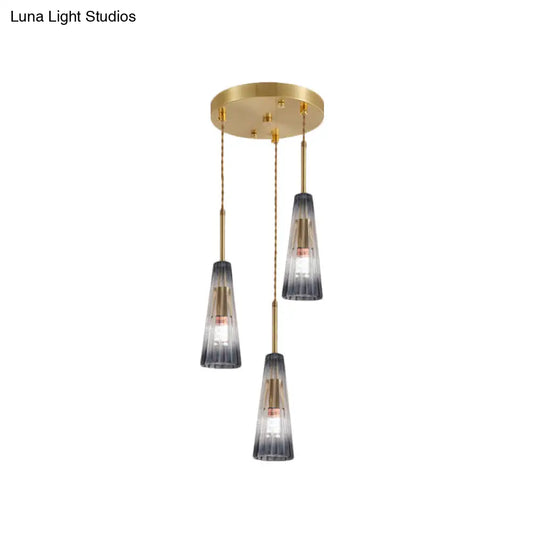 Contemporary Brass Pendant Light With Grey Prismatic Glass Shades - Perfect For Restaurants And