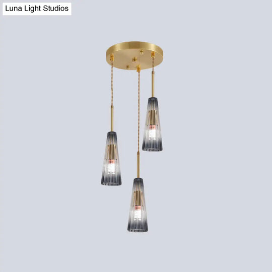 Contemporary Brass Pendant Light With Grey Prismatic Glass Shades - Perfect For Restaurants And