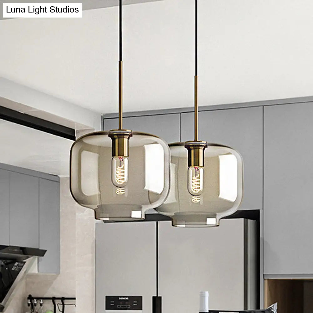 Contemporary Brass Suspension Lamp With Clear Glass Shade - Dining Room Pendant Light