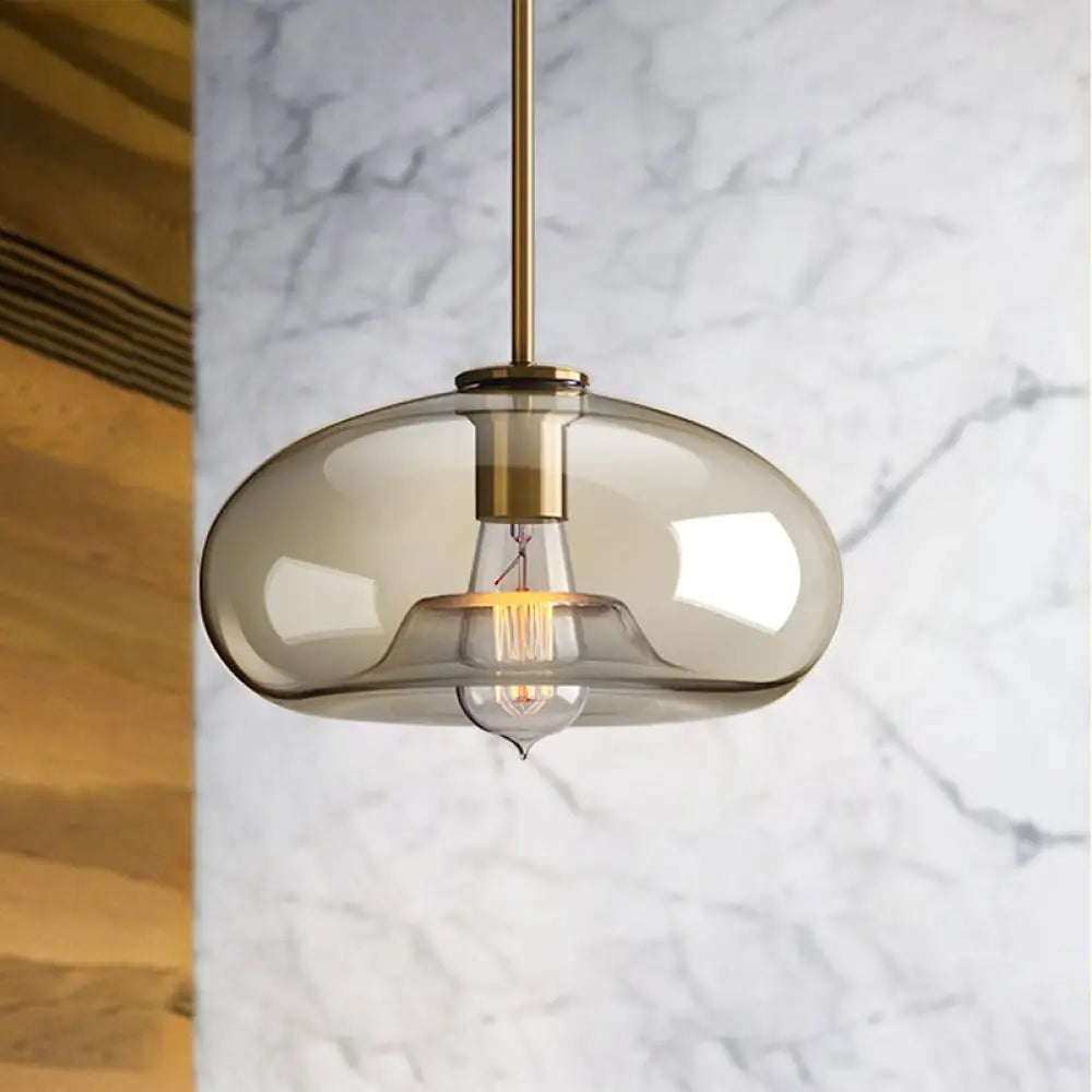 Contemporary Brass Suspension Lamp With Clear Glass Shade - Dining Room Pendant Light