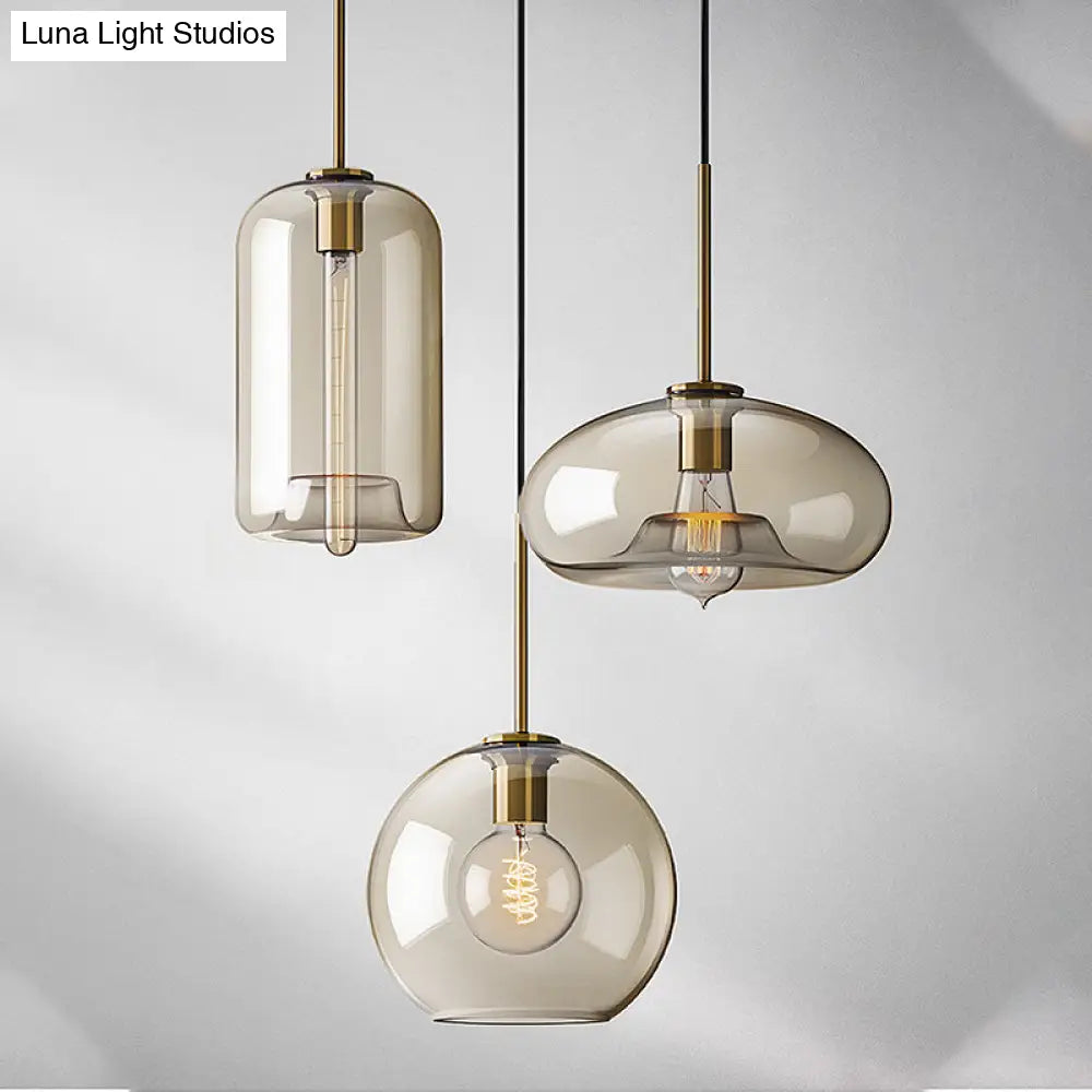 Contemporary Brass Suspension Lamp With Clear Glass Shade - Dining Room Pendant Light