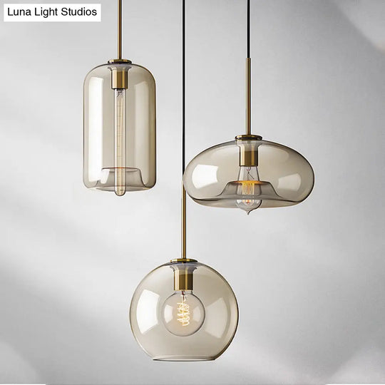 Contemporary Brass Suspension Lamp With Clear Glass Shade - Dining Room Pendant Light