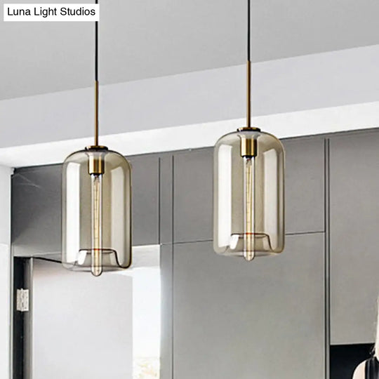 Contemporary Brass Suspension Lamp With Clear Glass Shade - Dining Room Pendant Light