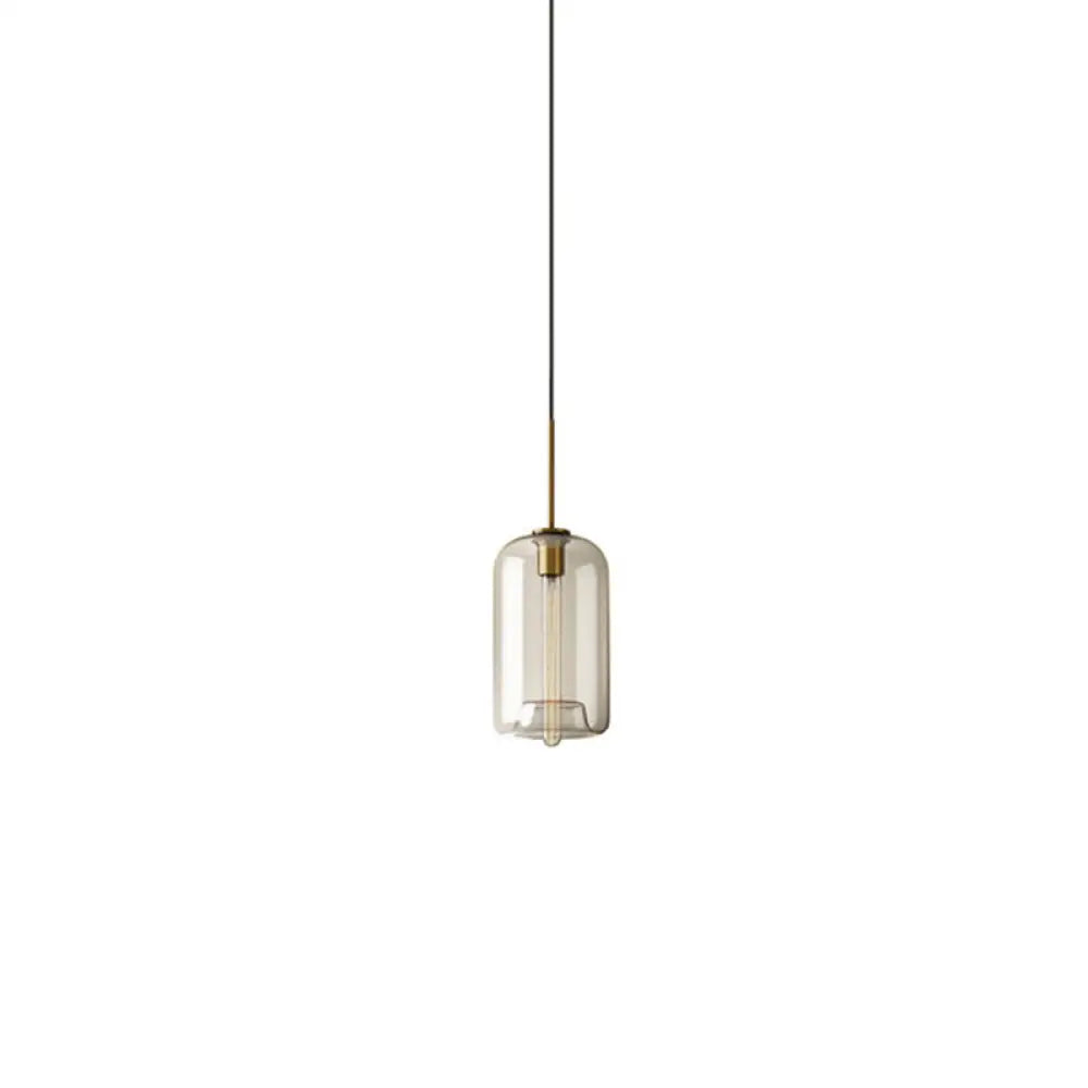 Contemporary Brass Suspension Lamp With Clear Glass Shade - Dining Room Pendant Light